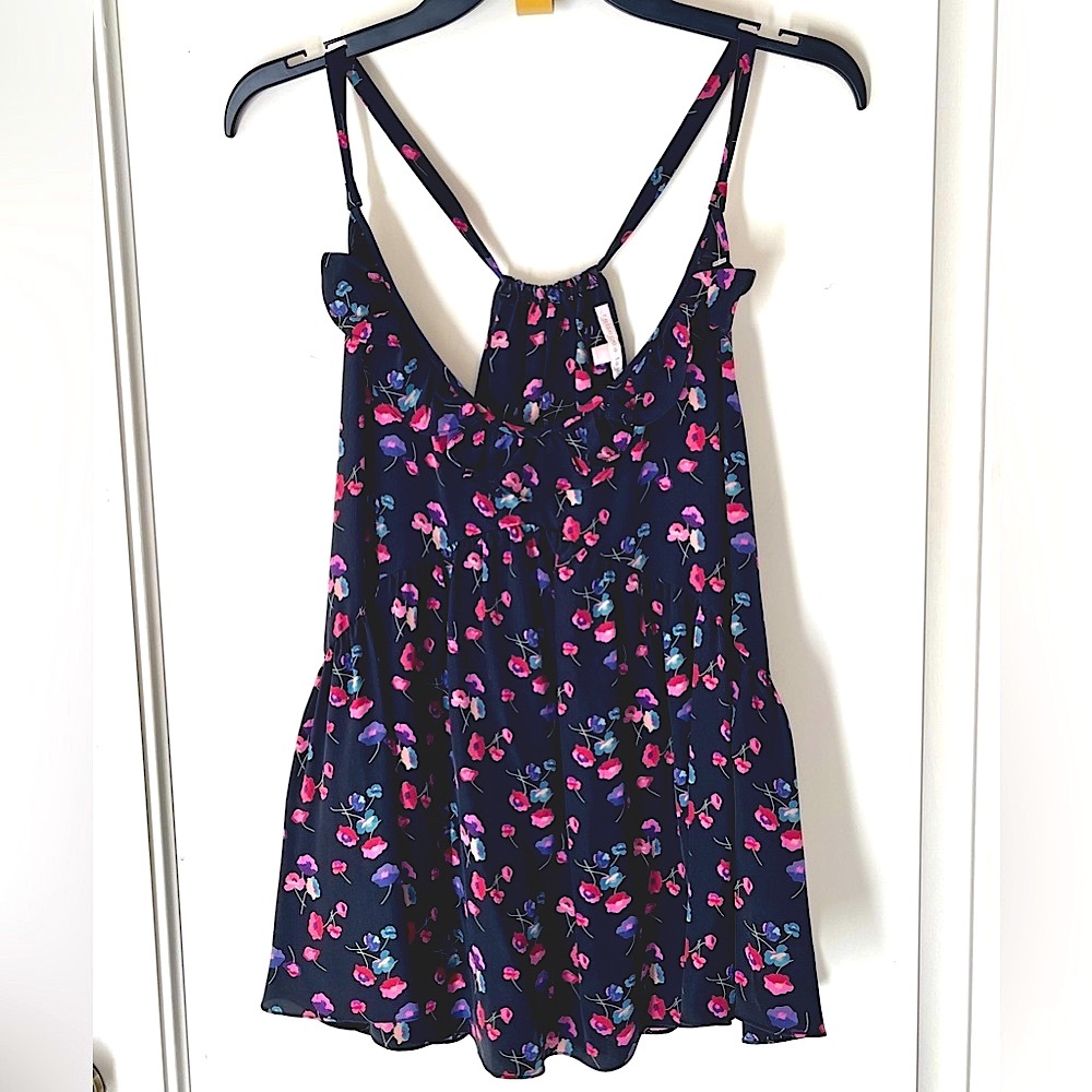 NEW Rebecca Taylor silk black and floral racerback cami/tank
